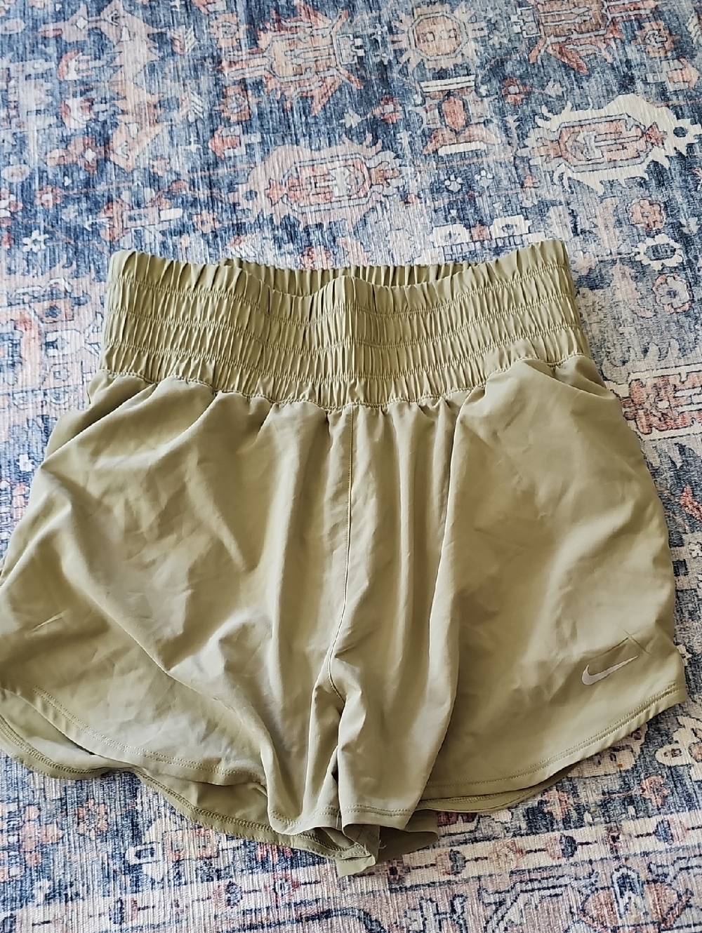 Nike Women’s Olive Smocked-Waist Athletic Shorts